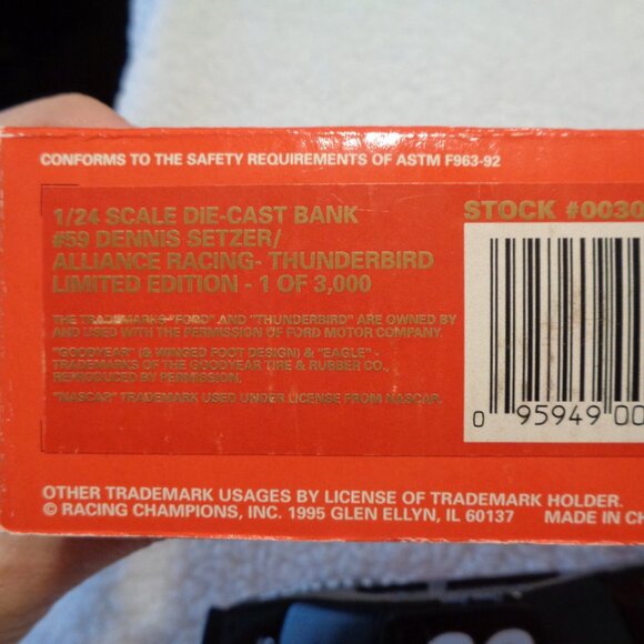 Dennis Setzer #59 1/24 Racing Champions 1/24 Diecast Bank Alliance Racing 1995 - Picture 12 of 15